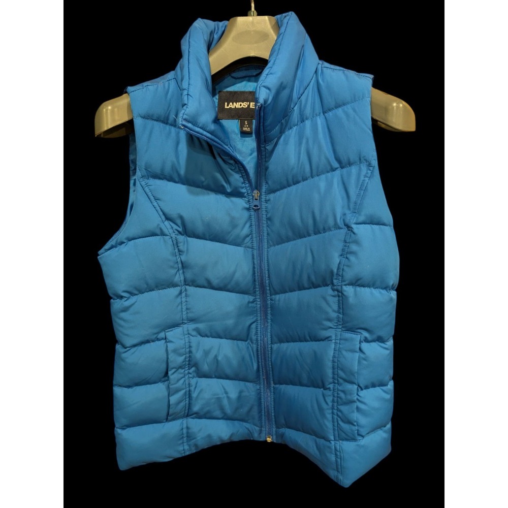 Lands End unisex Small /6-8 goose down Black Puffer Vest Womens Quilted Snap
